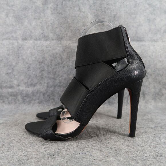 Vince Camuto Shoes Womens 8 Pump Stiletto Heel Zip Open Toe Black Straps Ondetti - Picture 4 of 14